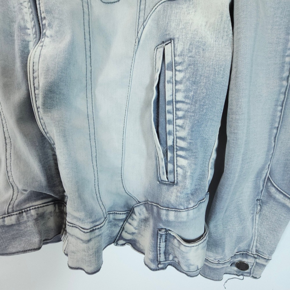 Smoke Rise Denim Jacket Mens Medium Blue Streetwear Y2K Distressed Moto Zip Up - Picture 6 of 11